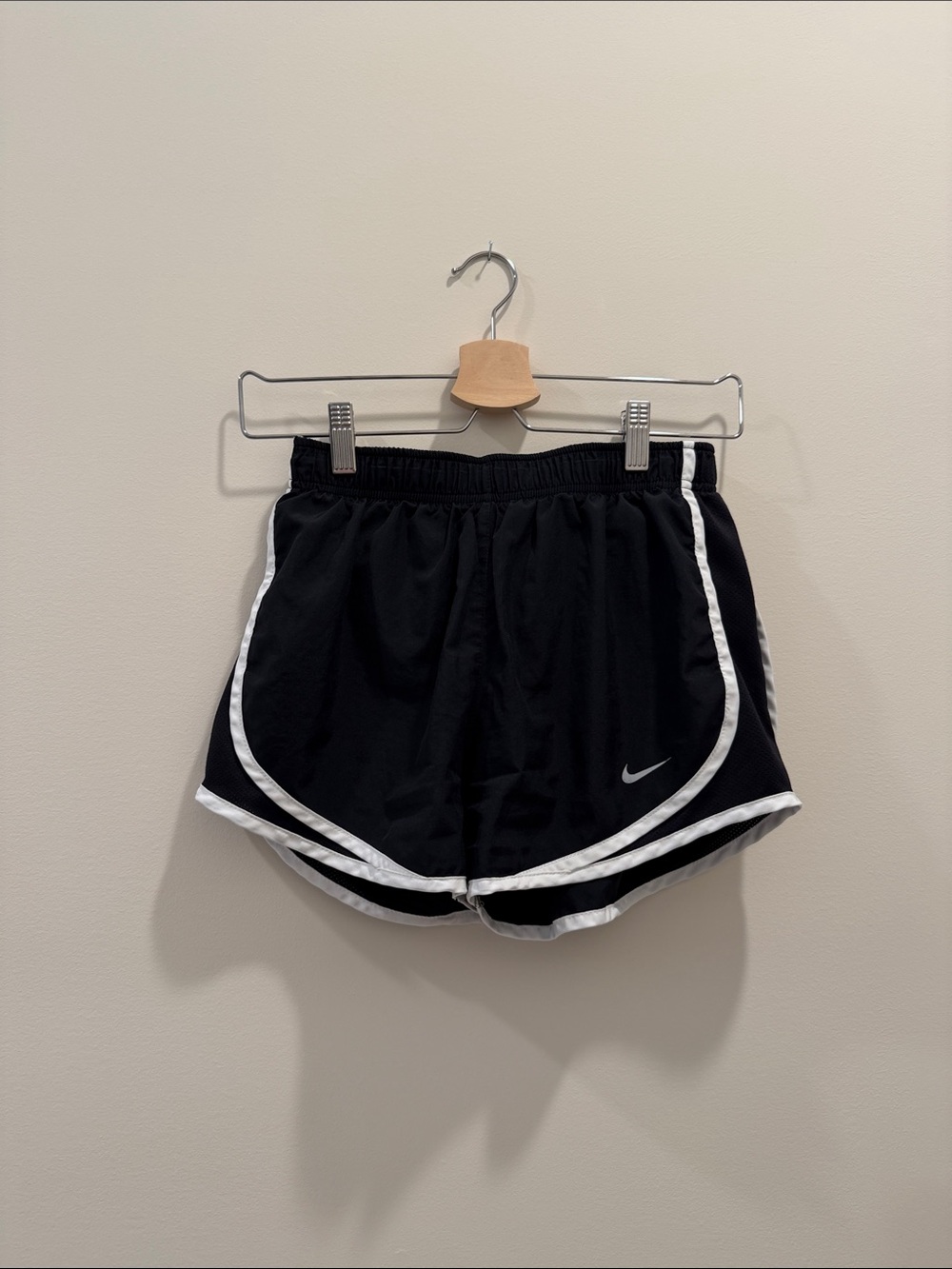 Nike Women’s Black Tempo Shorts with White Piping
